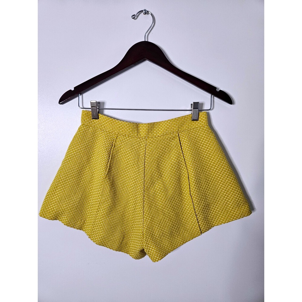 English Factory Yellow White Textured‎ Check Shorts Size S Lined High Waist Zip - Picture 3 of 6